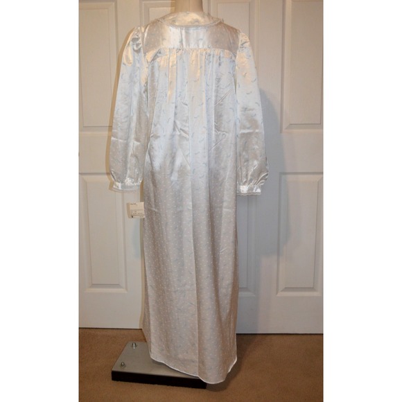 Jean Alison Nwt's Satin Long Gown‎ Nightgown Blue Floral Pin Tuck Women's M - Picture 3 of 16